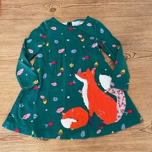 Mini Boden Fall Green Fox Appliqué Long Sleeve Dress